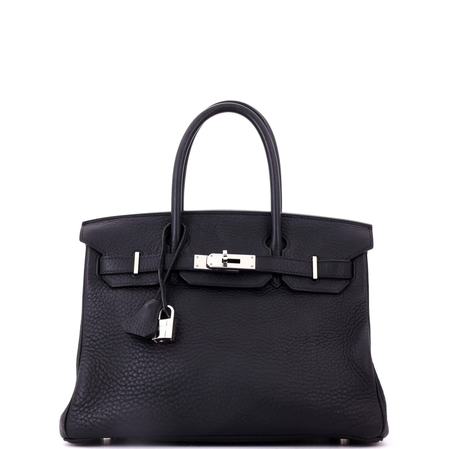 Pre-Owned Hermes Birkin Handbag Black Clemence with Palladium Hardware 30, Main, color, Noir