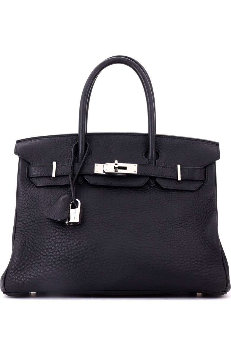 Pre-Owned Hermes Birkin Handbag Black Clemence with Palladium Hardware 30, Main, color, Noir