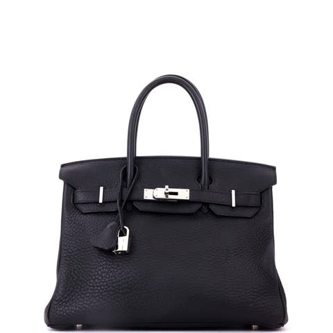 Birkin Handbag Black Clemence with Palladium Hardware 30