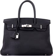 Pre-Owned Hermes Birkin Handbag Black Clemence with Palladium Hardware 30