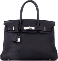 Pre-Owned Hermes Birkin Handbag Black Clemence with Palladium Hardware 30