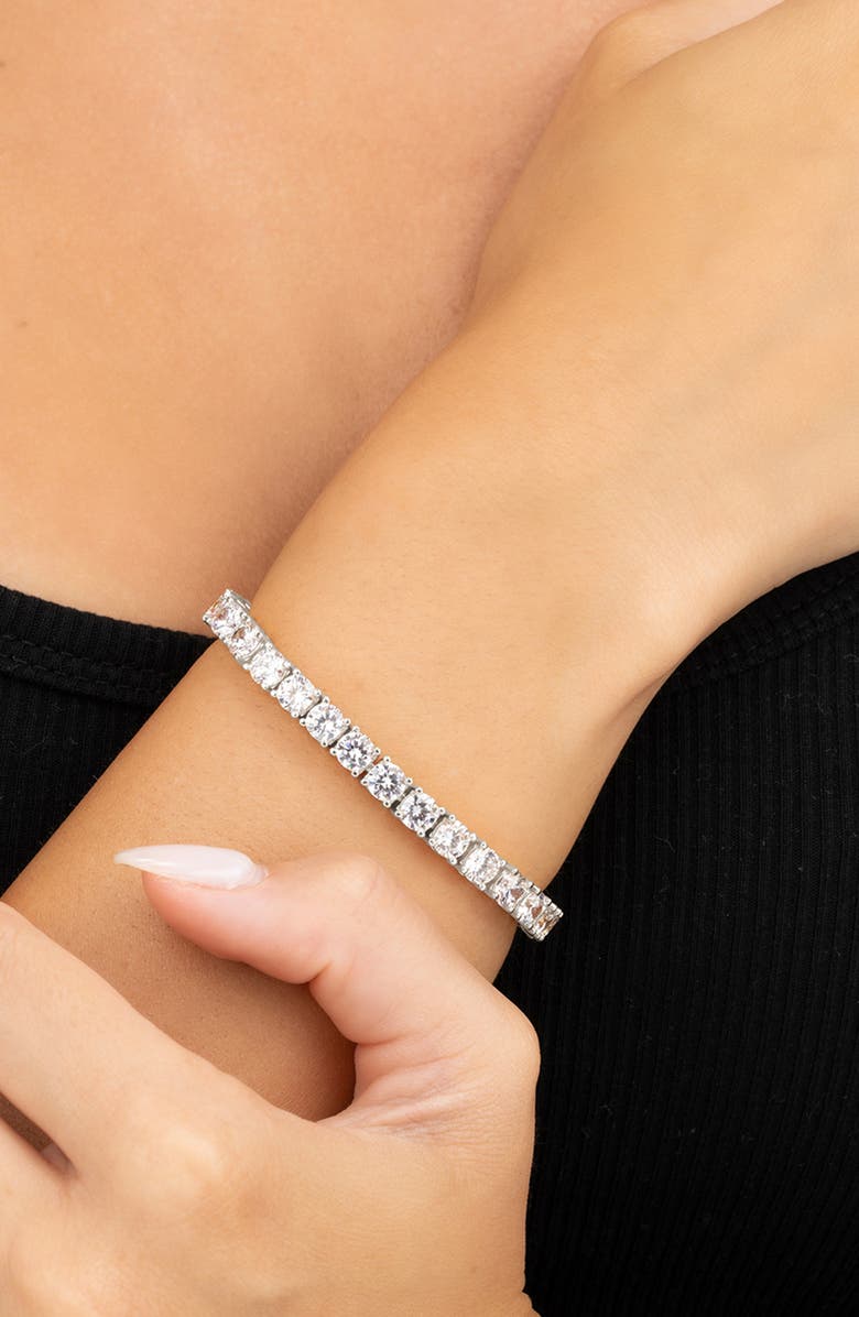 Sterling Forever Round Cut Cubic Zirconia Tennis Bracelet, Alternate, color, Silver