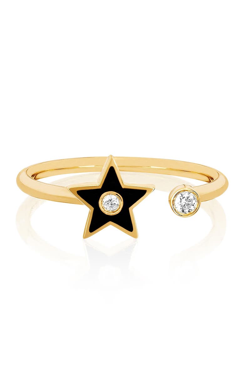 14K Yellow Gold Black Enamel & Diamond Open Star Ring - Size 6 - 0.06 ctw, Main, color, YELLOW GOLD