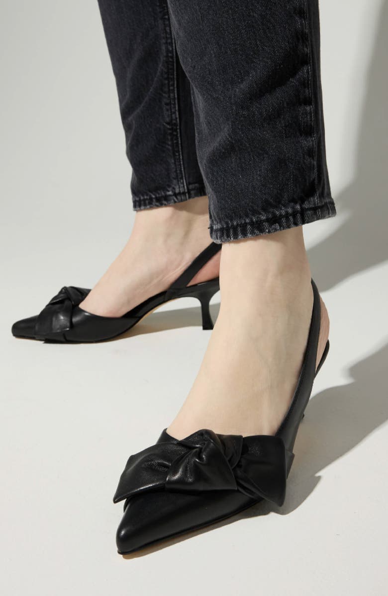 Yosi Samra Kaleigh Bow Slingback Pointed Toe Kitten Heel Pump, Alternate, color, Black