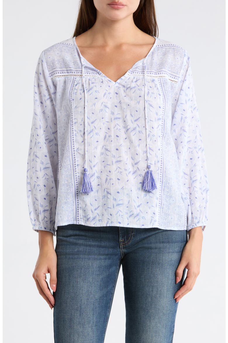 Long Sleeve Cotton Top, Main, color, BLUE MULTI
