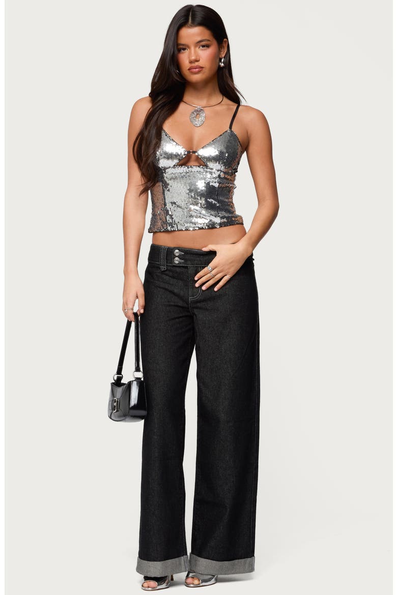 Rokko Sequin Keyhole Crop Camisole, Alternate, color, SILVER