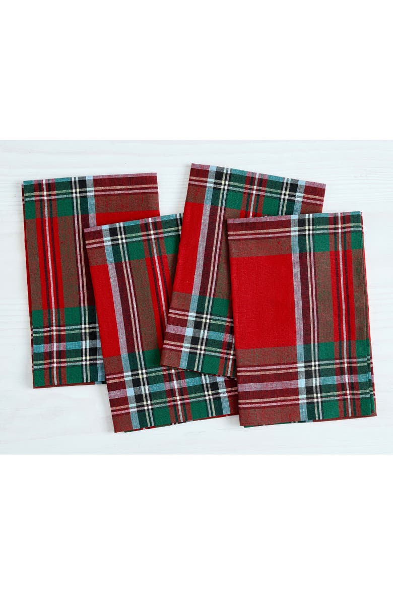 Linen Dinner Napkins Set of 4, 20 x 20" - Madras Holiday Plaid, Main, color, Red