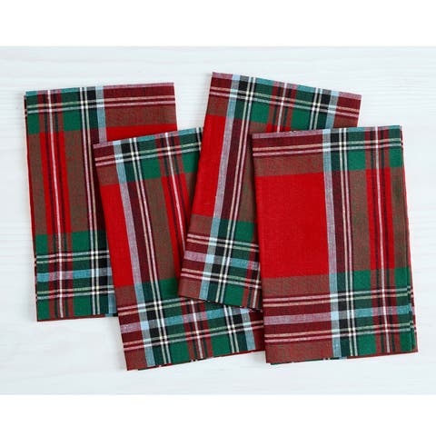 Linen Dinner Napkins Set of 4, 20 x 20 Inch for Dining Table, Holiday and Everyday Table Decor - Madras Holiday Plaid