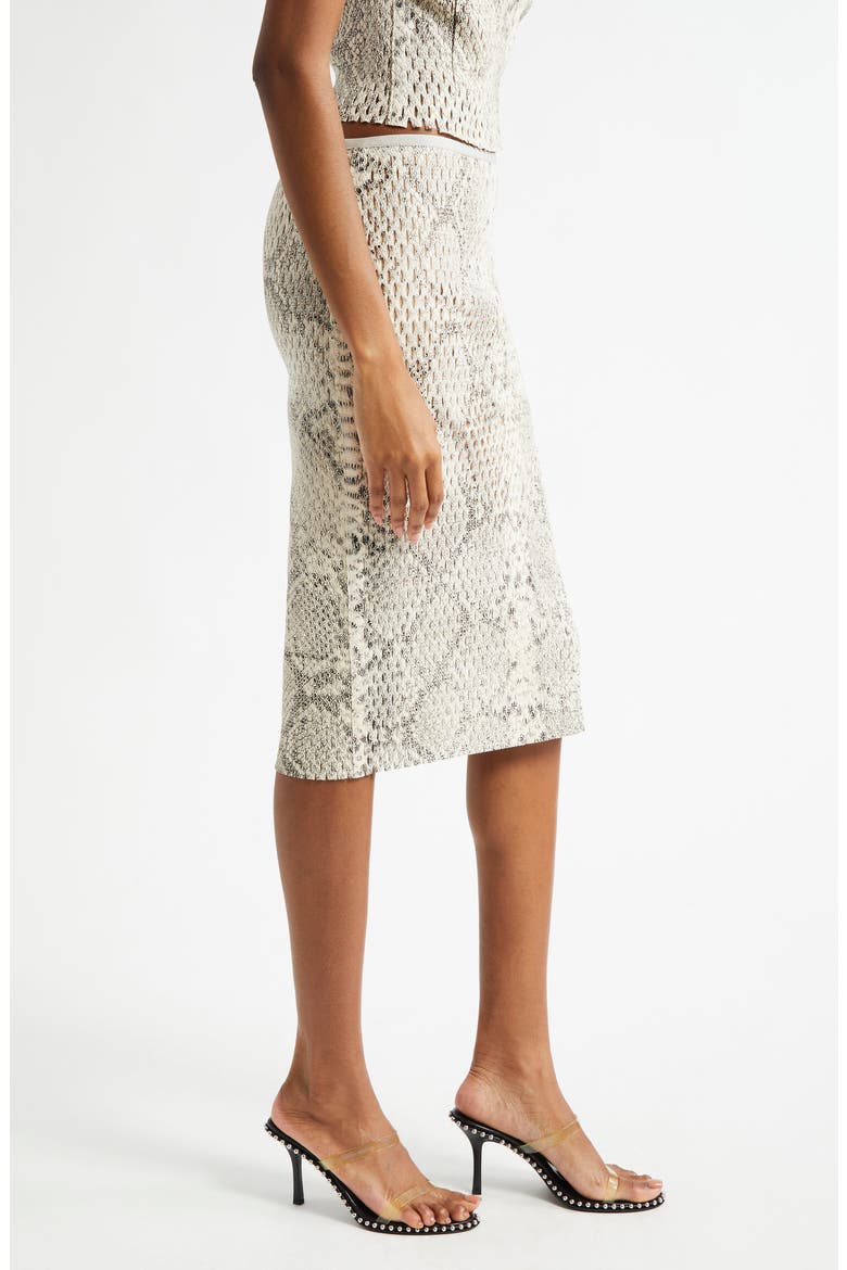 Snake Embossed Mesh Leather Midi Skirt, Alternate, color, IVORY