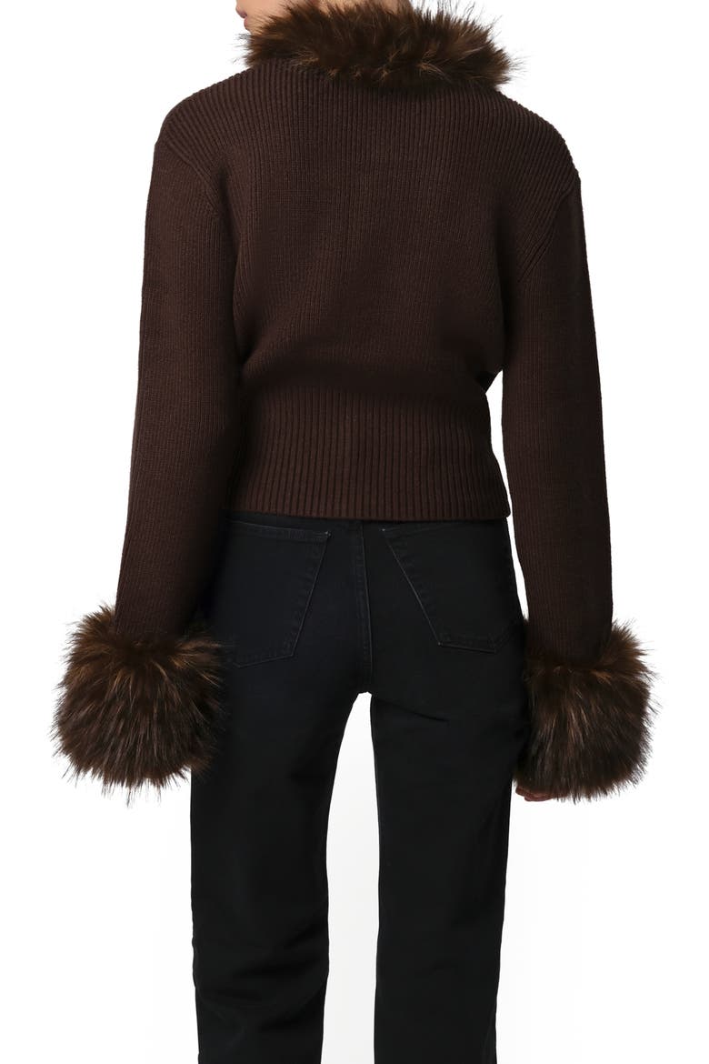 Rosa Pluche™ Faux Fur Trim Cardigan, Alternate, color, DARK BROWN / DARK BROWN
