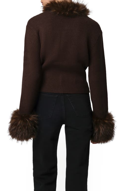 Apparis Rosa Pluche™ Faux Fur Trim Cardigan In Brown