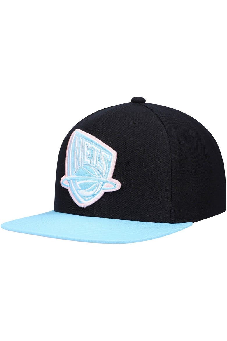 Men's Mitchell & Ness Black/Light Blue New Jersey Nets Pastel Snapback Hat, Main, color, Black