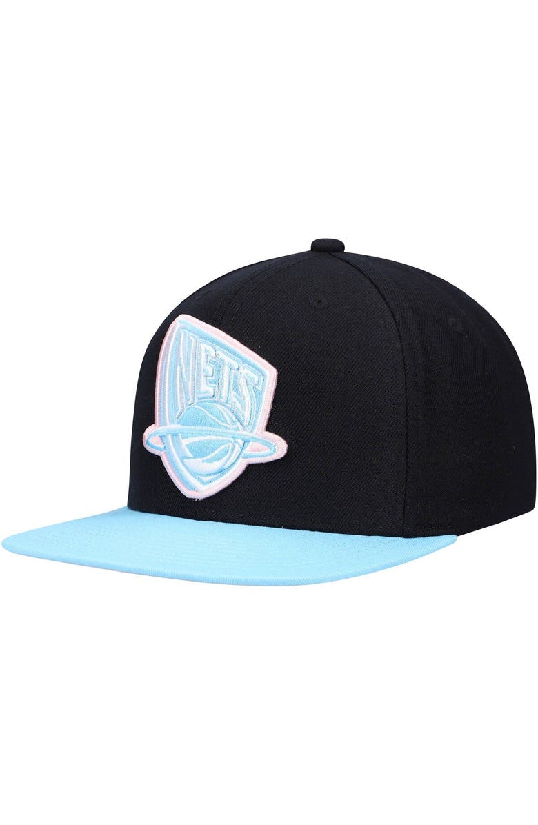 Mitchell & Ness Men's Mitchell & Ness Black/Light Blue New Jersey Nets Pastel Snapback Hat, Main, color,