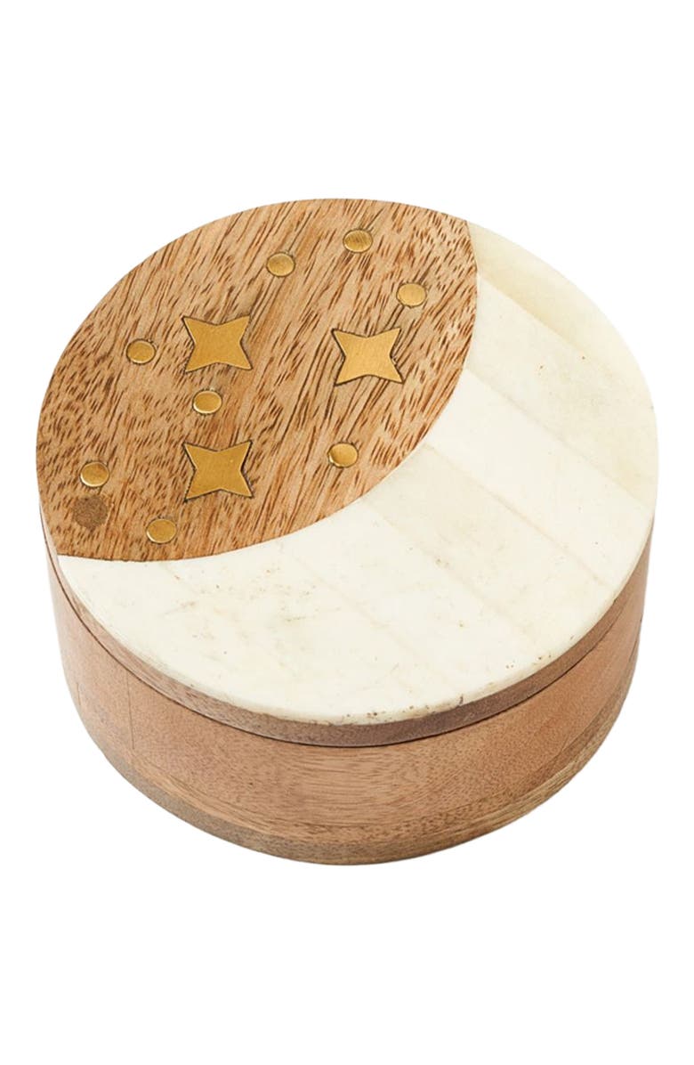 Matr Boomie Nakshatra Moon Stars Pivot Box - Bone, Wood, Brass, Main, color, White/Gold