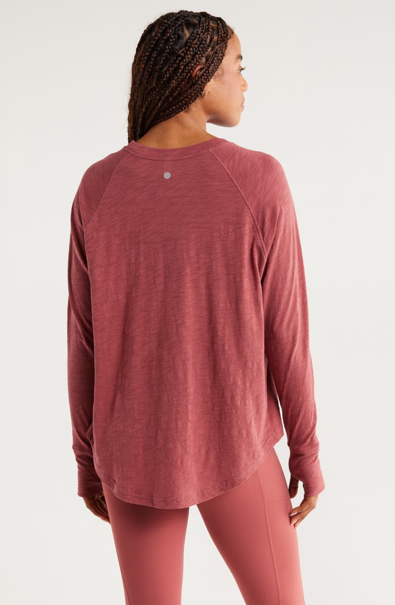 Zella Relaxed Washed 2.0 Long Sleeve Slub Tee, Alternate, color, Red Jelly