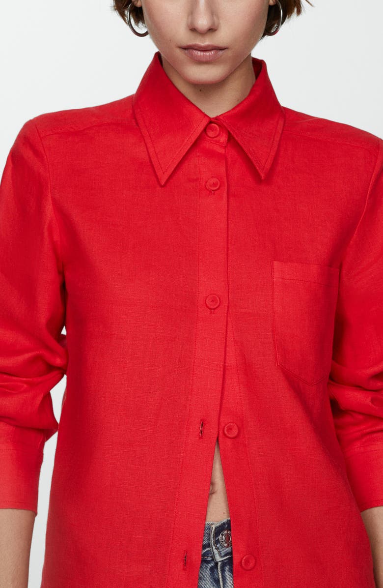 MANGO Linen Button-Up Shirt, Alternate, color, Coral Red