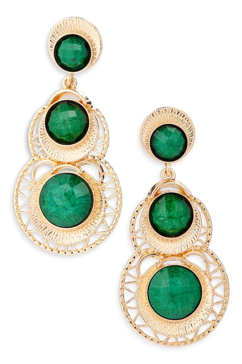 Faux Stone Drop Earrings, Main, color, GOLD/ GREEN