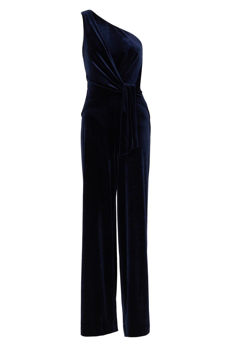 One-Shoulder Velvet Jumpsuit, Alternate, color, MIDNIGHT