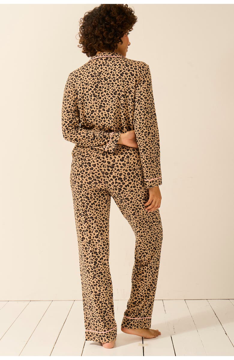 Stripe & Stare Long Pyjama Set, Alternate, color, Peach Latte Leopards