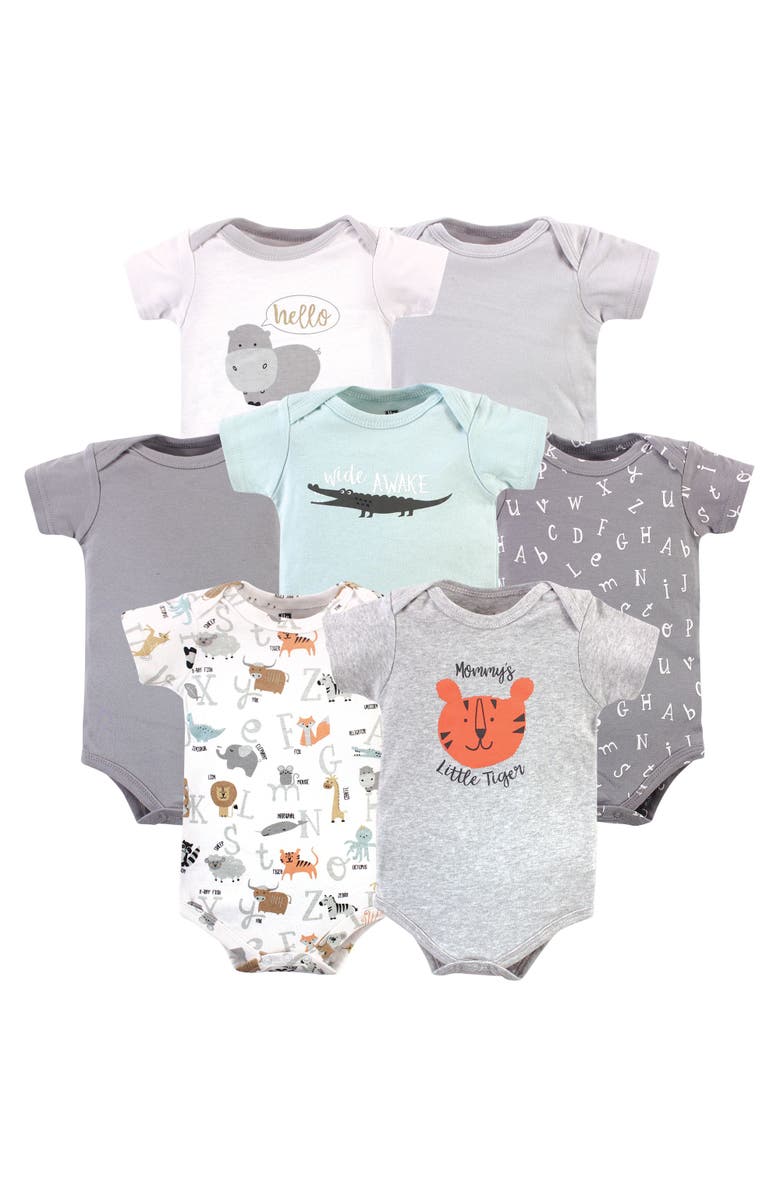 Hudson Baby Cotton Bodysuits 7-Pack, Main, color, Alphabet Animals