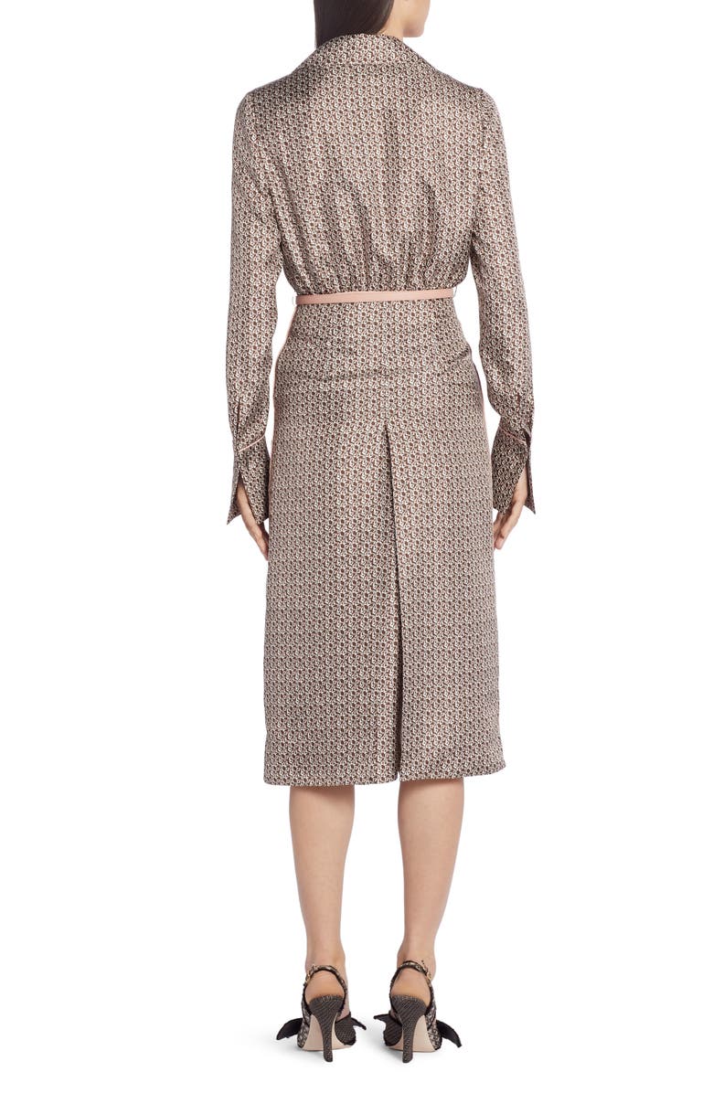 Fendi Floating Petal Long Sleeve Silk Twill Midi Dress, Alternate, color,