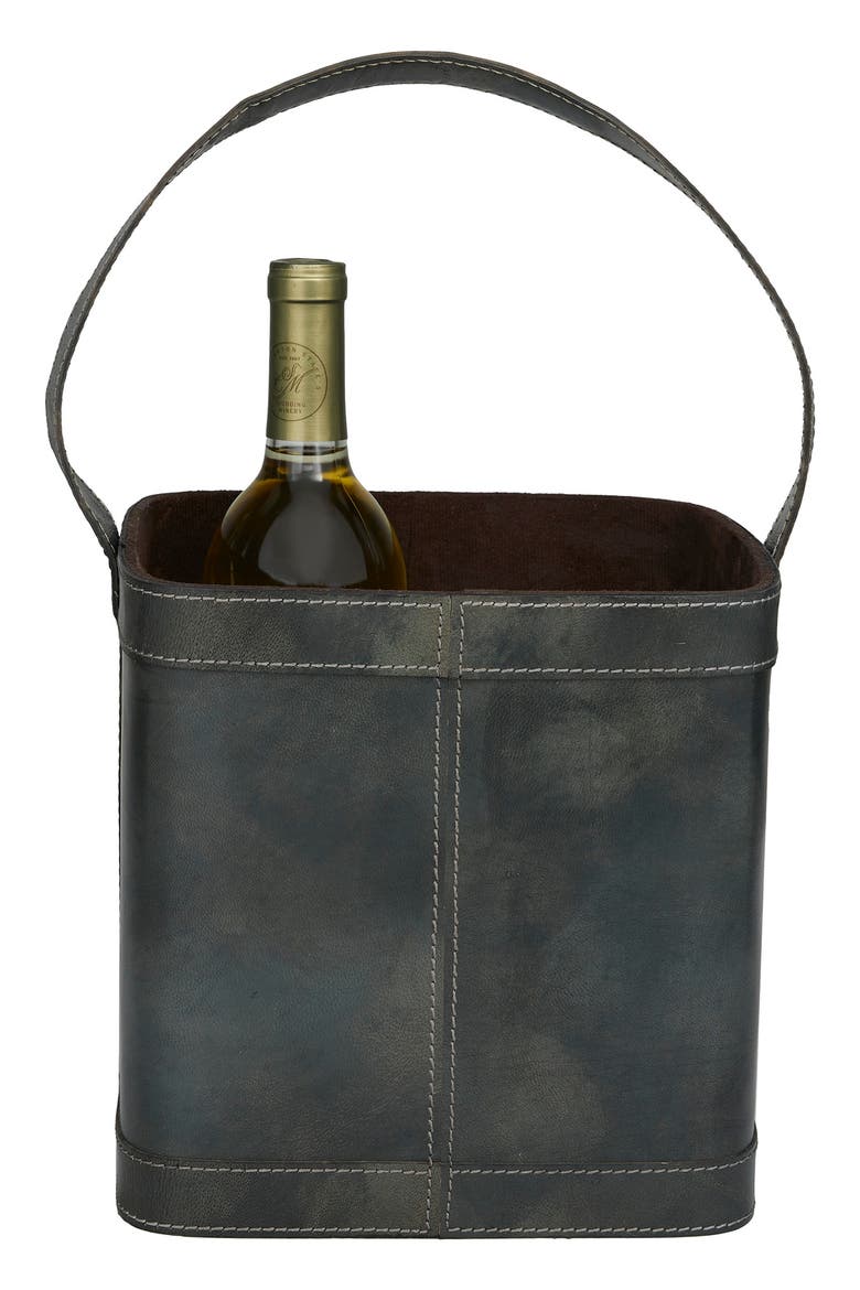 Blue Leather Four Bottle Wine Holder with Carrying Handle, Alternate, color, BLUE
