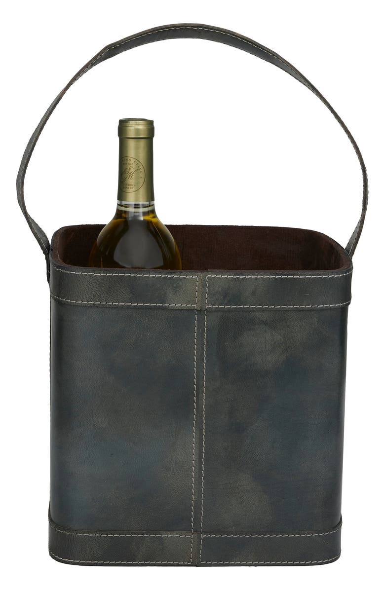 SONOMA SAGE HOME Blue Leather Four Bottle Wine Holder with Carrying Handle, Alternate, color, Blue