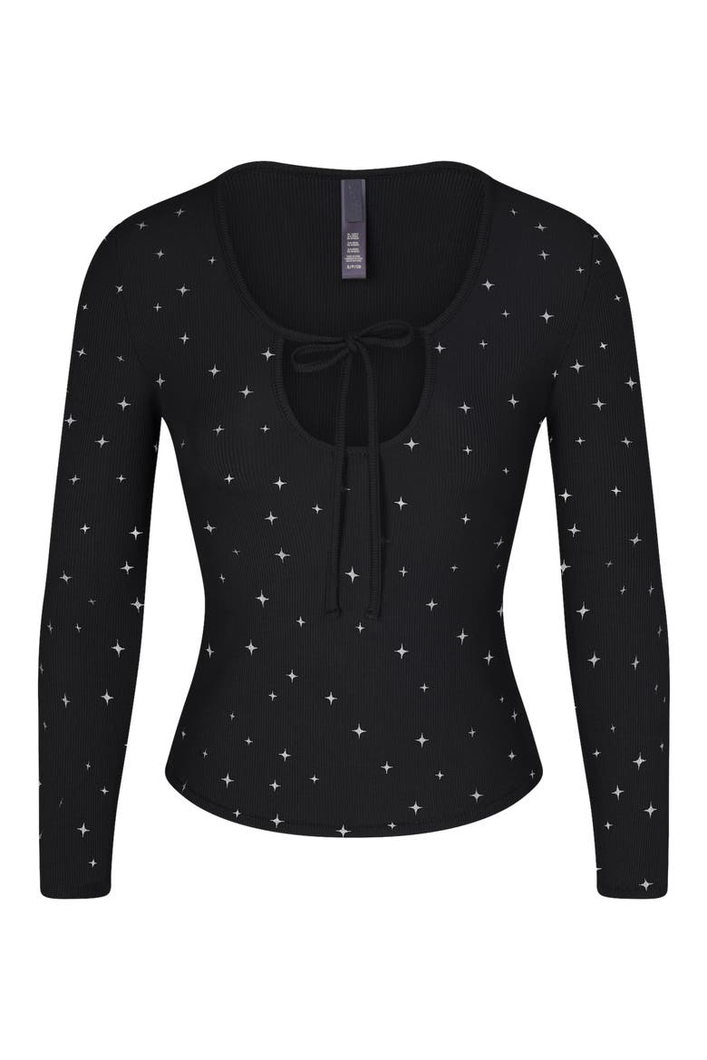 Soft Lounge Tie Front Top, Alternate, color, ONYX SPARKLE PRINT