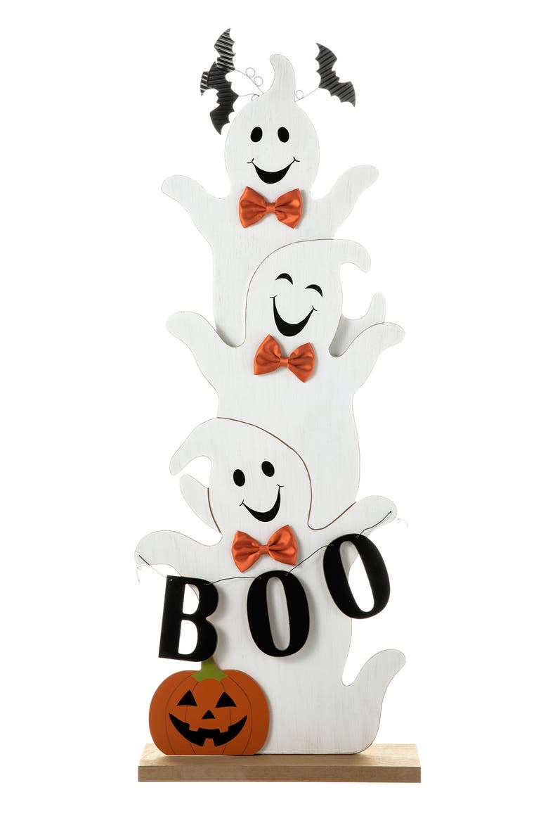 37.5"H Halloween Wooden Stacked Ghost Porch Decor, Main, color, White