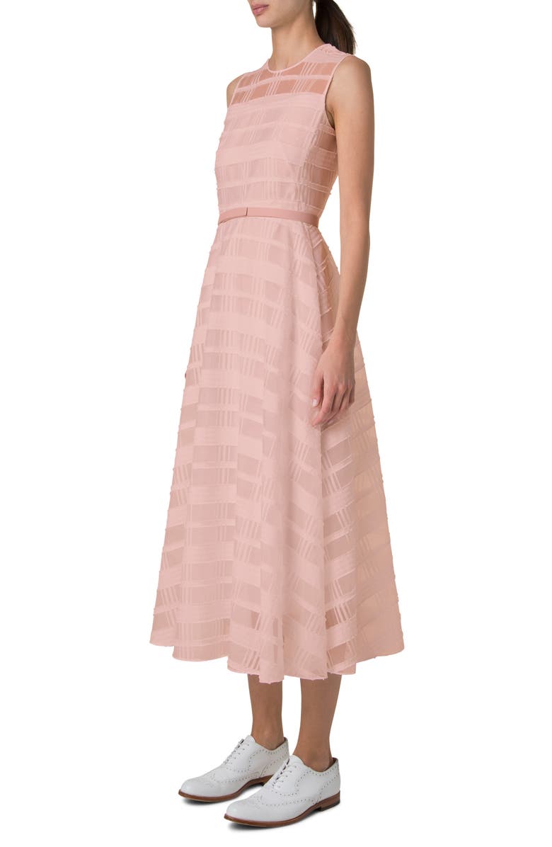Akris Check Silk Organza Midi Dress, Alternate, color, Peach
