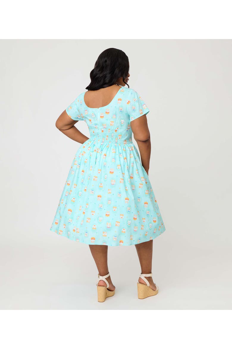 Plus Size Smocked Back Swing Dress, Alternate, color, Blue w/ Cat Print