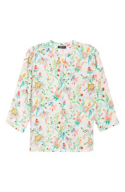 Mixed Stripe Mandarin Collar Button-Up Shirt