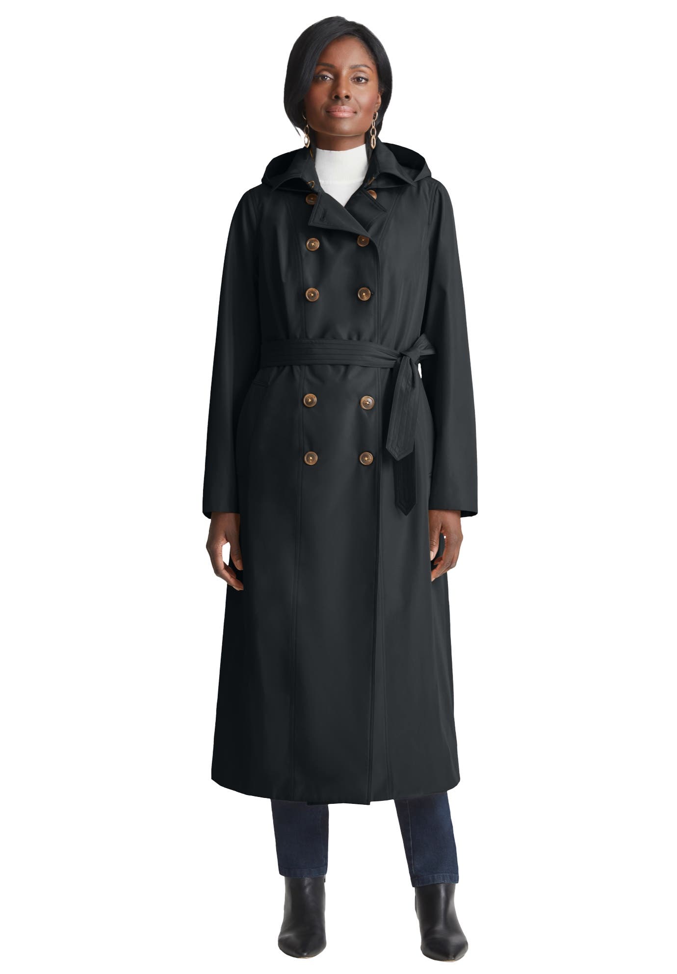 Double-Breasted Long Trench Raincoat