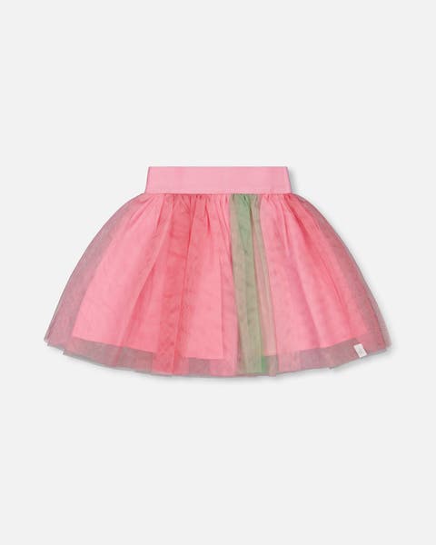 Little Girl's Printed Mesh Skirt Pink And Green