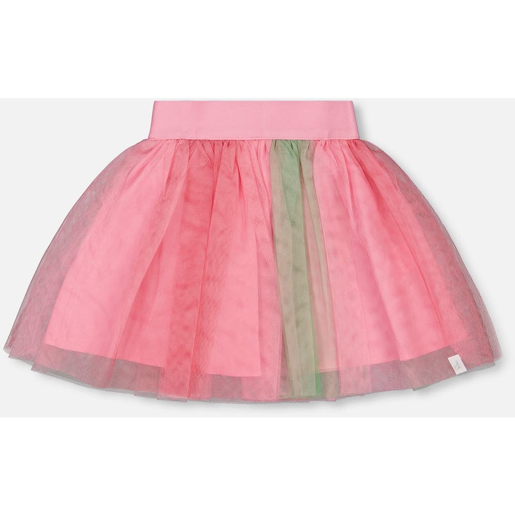 DEUX PAR DEUX DEUX PAR DEUX LITTLE GIRL'S PRINTED MESH SKIRT PINK AND GREEN