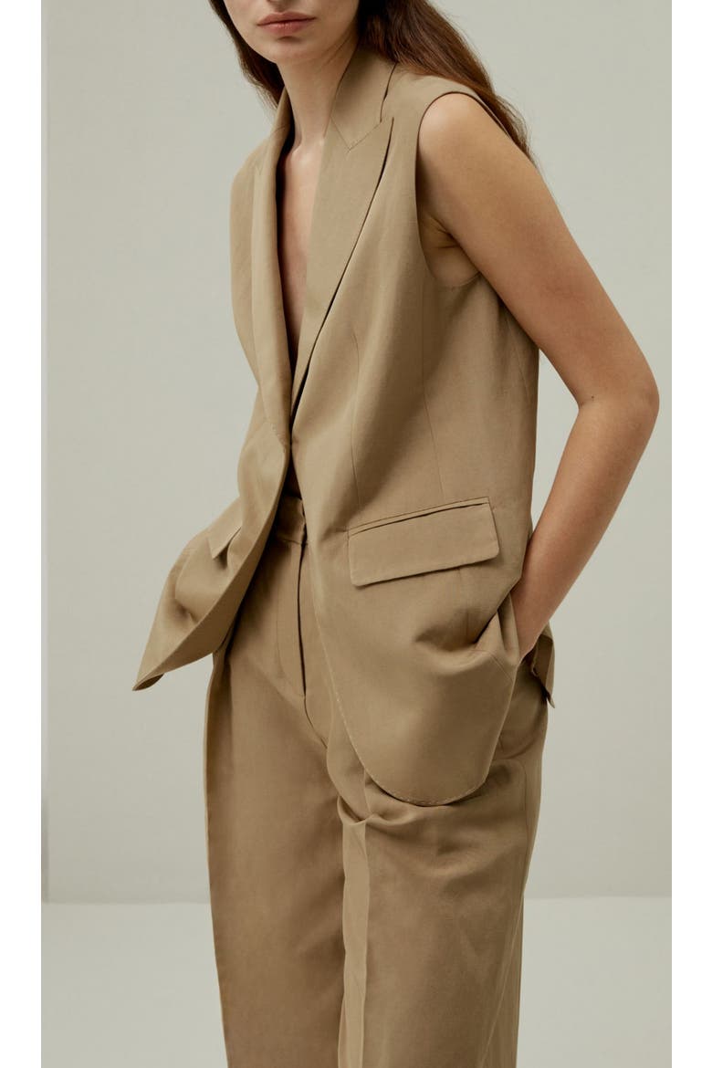 Women's Single Button Sleeveless Lapel Blazer, Alternate, color, Oak