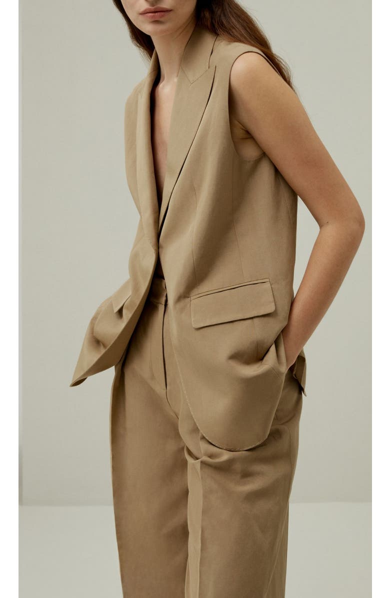 Lilysilk Women's Single Button Sleeveless Lapel Blazer, Alternate, color, Oak