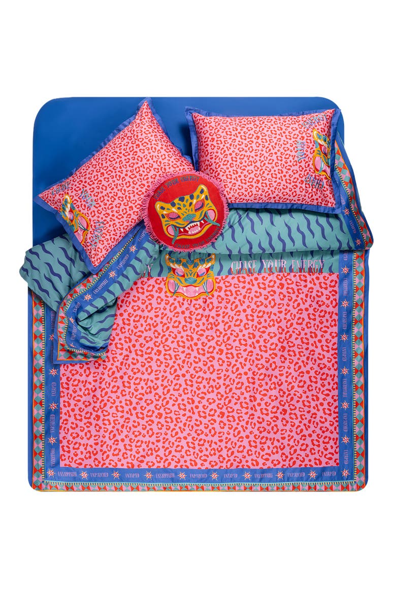 Lahor Bold Maximalist 300 TC Cotton Sateen Oversized King Duvet Set, Alternate, color, Pink