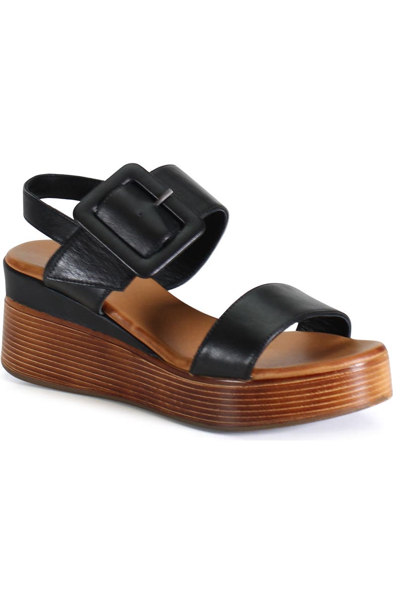 DibaTrue SEEN IT ALL Leather Double Strap, Slingback Wedge, Main, color, Black