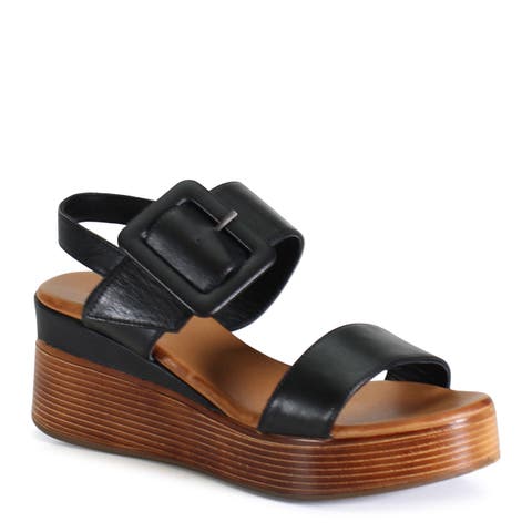 SEEN IT ALL Leather Double Strap, Slingback Wedge