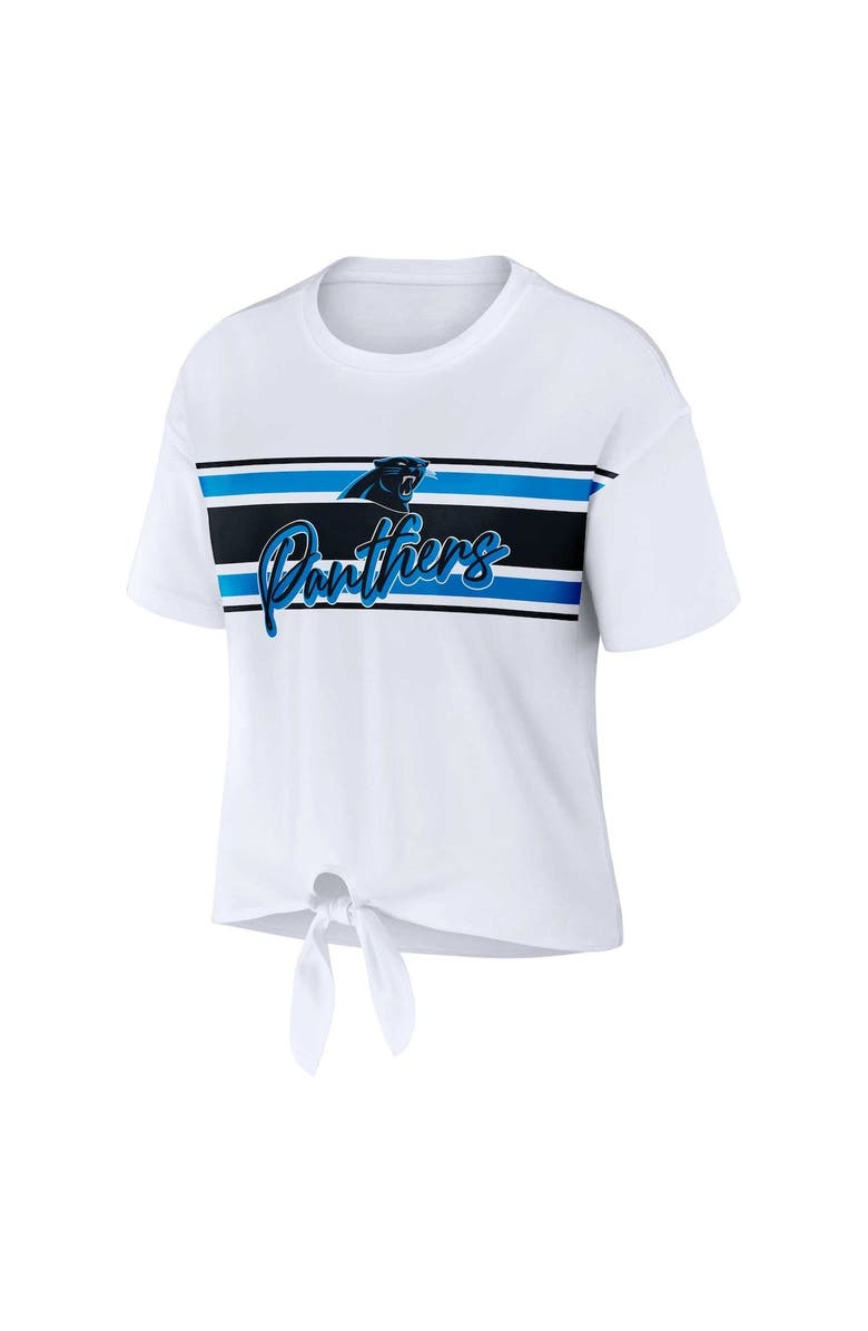 WEAR by Erin Andrews Women's WEAR by Erin Andrews White Carolina Panthers Front Tie Retro T-Shirt, Alternate, color, 