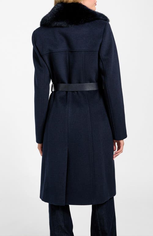 Guess New Patrice Belted Coat With Removable Faux Fur Collar In Blue