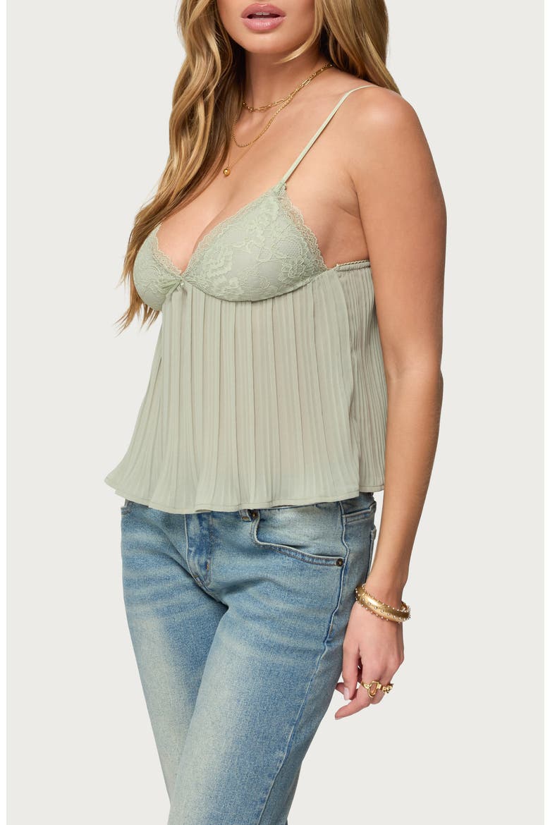 Rhian Lace Trim Pleated Babydoll Top, Alternate, color, SAGE