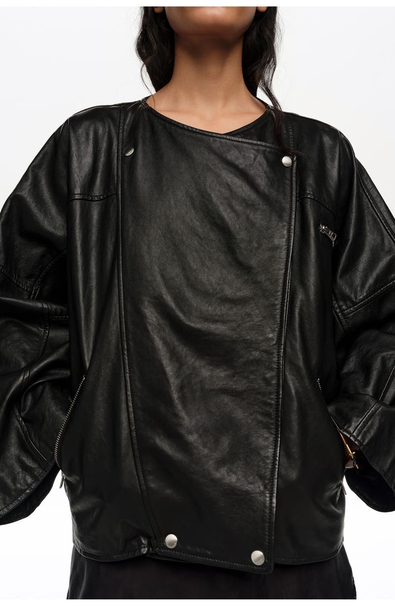 Bimba y Lola Leather Double-Breasted Jacket, Alternate, color, Black