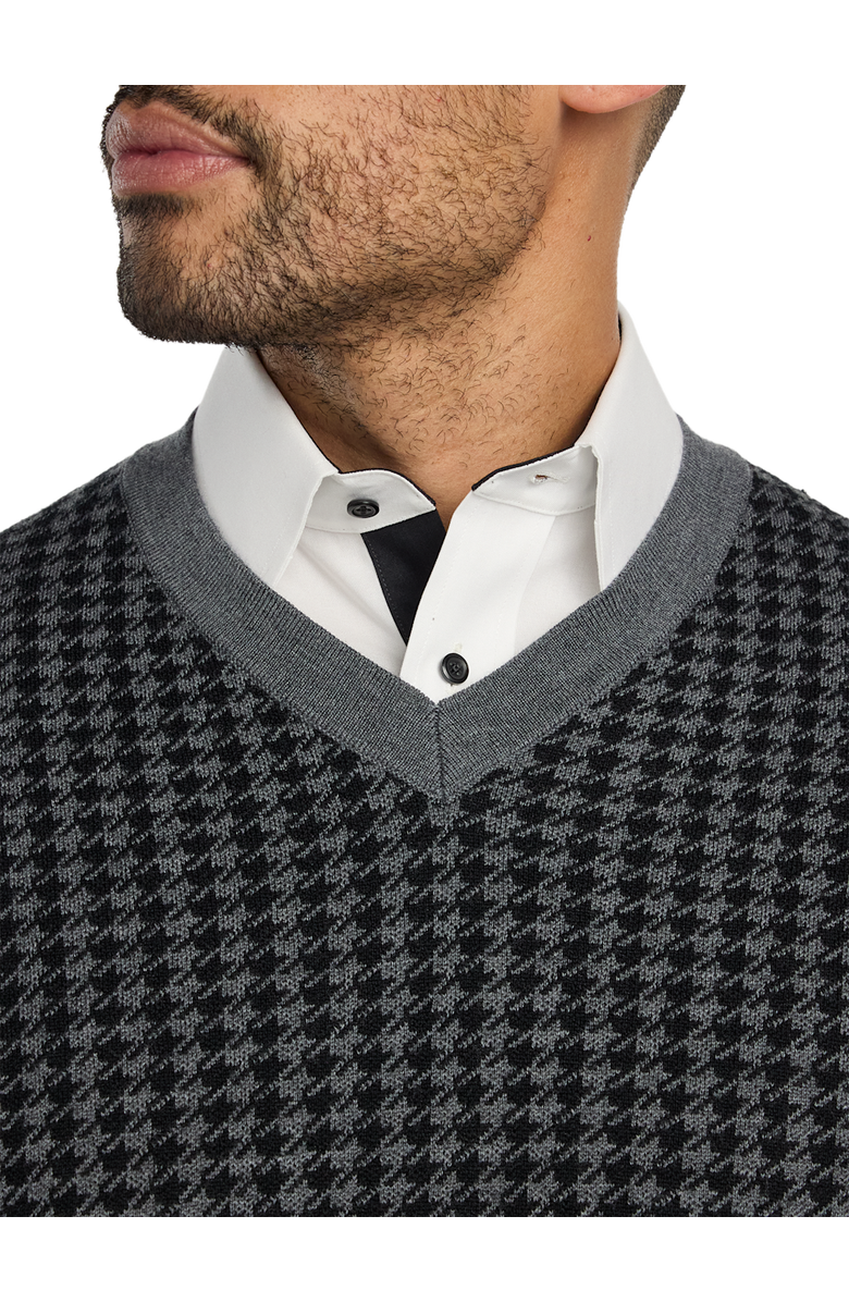 Paul Fredrick Washable Merino Wool Houndstooth V-neck Sweater, Alternate, color, Black/Grey
