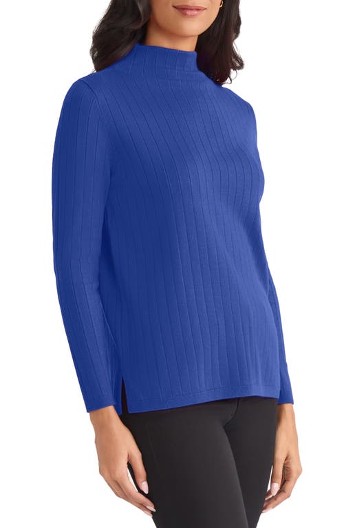 Jones New York Funnel Neck Rib Sweater In Blue