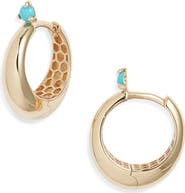 Zoë Chicco 14K Gold Prong Turquoise Tapered Dome Hinge Hoop Earrings