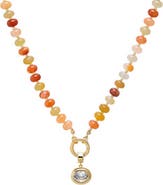 BY ADINA EDEN Colored Natural Stone Beaded /CZ Oval Bezel Charm Necklace