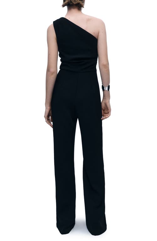 Mango One-shoulder Drape Jumpsuit In Black