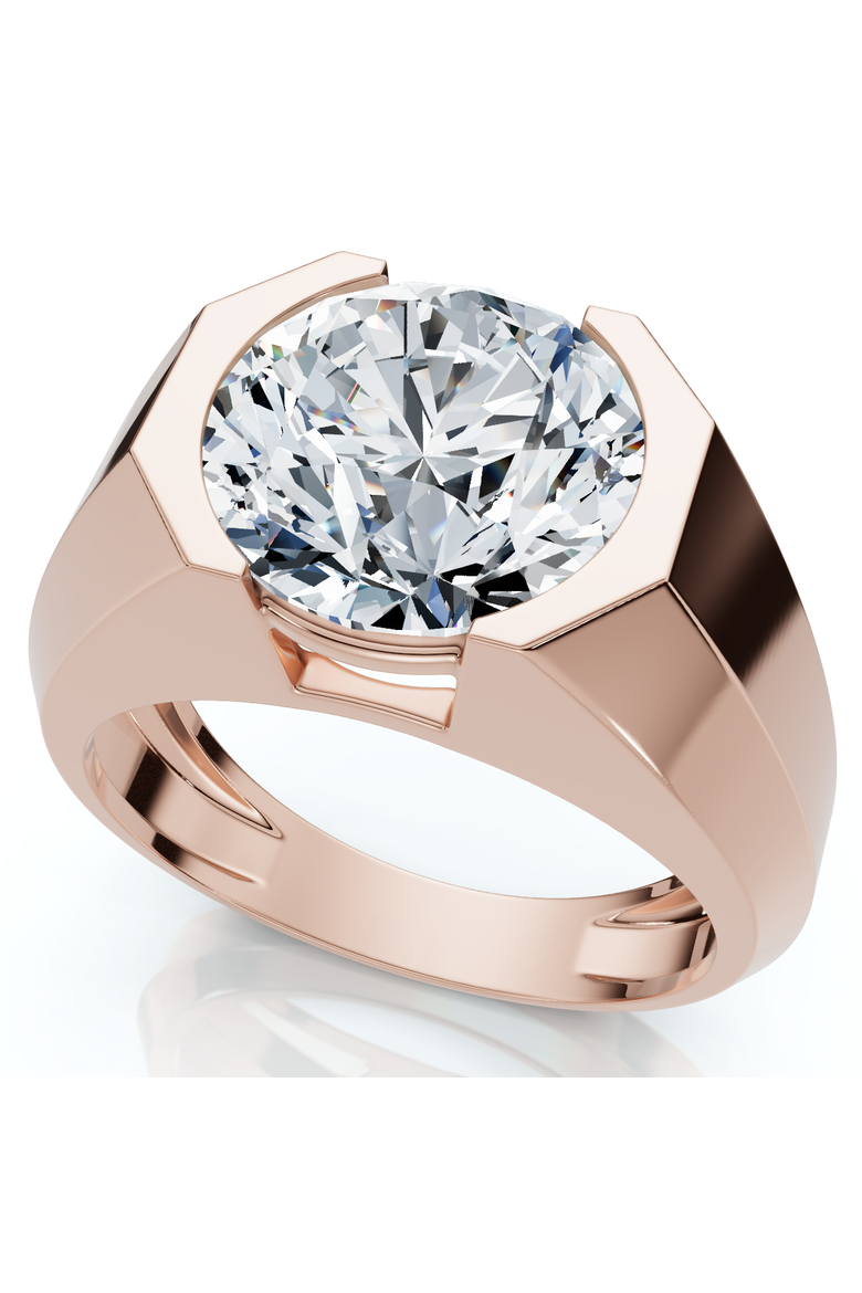 Certified 5 Ct Elon Signature Men's Bezel Diamond Ring 14k Gold or Pt Lab Grown, Main, color, 14k Rose Gold